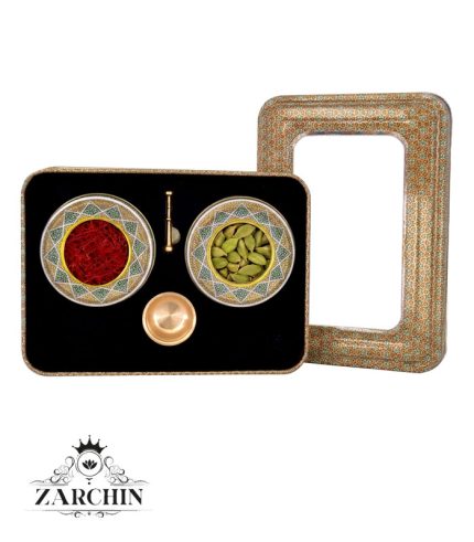 ZARCHIN Luxury Metal Saffron and Cardamom Box with Mortar and Storage Containers