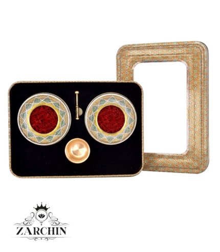 ZARCHIN Metal Saffron Box with 2 Reusable Containers and Mortar